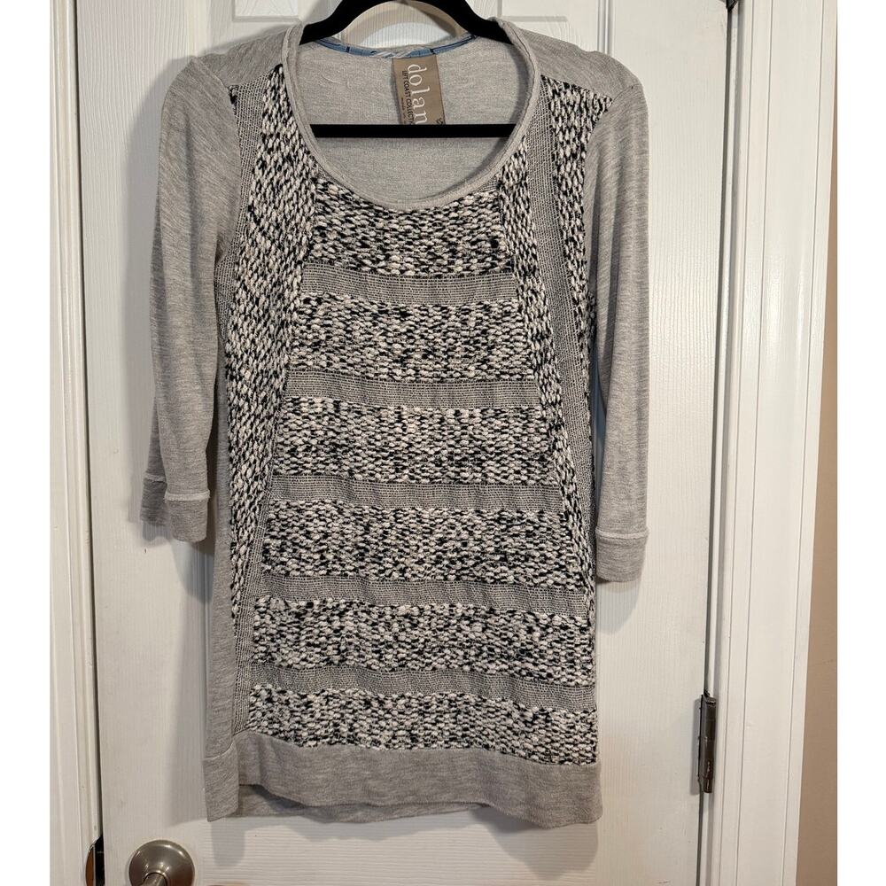 Dolan Left Coast Collection Tweed Boucle Panel Top XS Gray 3/4 Sleeve USA Made